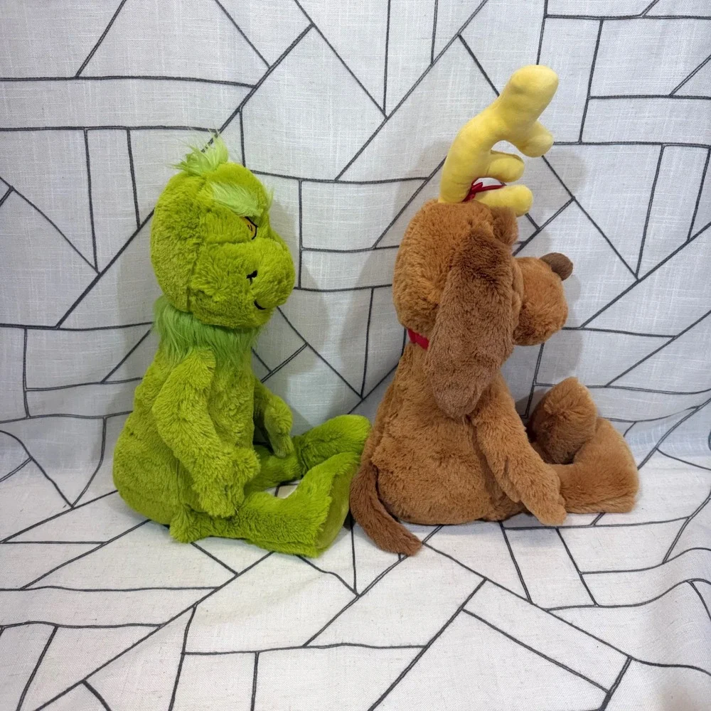 Aurora World Dr Seuss Plush Set 14in Green Brown Grinch and Max Dog Stuffed Toy